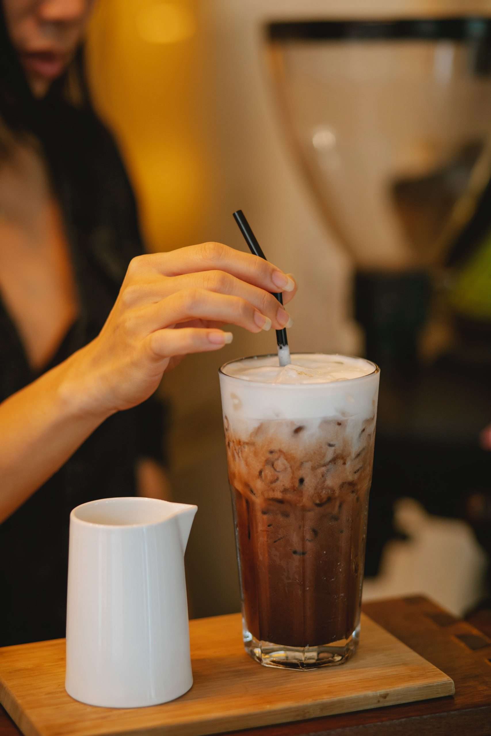 Iced Latte Coffee In A Glass With Cold Milk. Summer Drink Stock